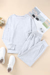 Gray Long Sleeve Pullover and Jogger Pants Lounge Set-Loungewear-MomFashion