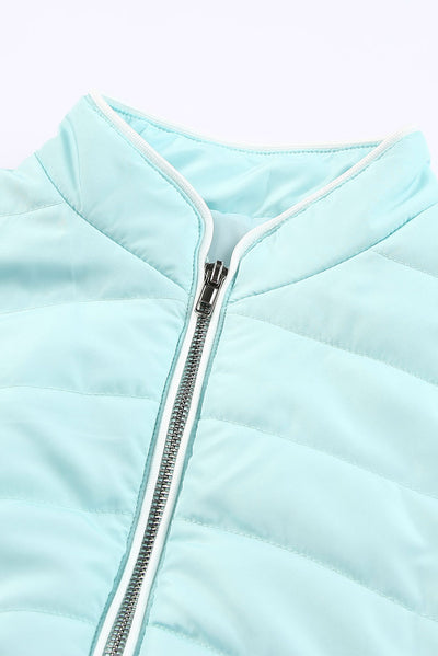 Sky Blue Zip-up Side Pockets Puffer Vest-Outerwear-MomFashion