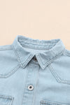 Sky Blue Flap Pocket Buttoned Raw Hem Denim Jacket-Outerwear-MomFashion