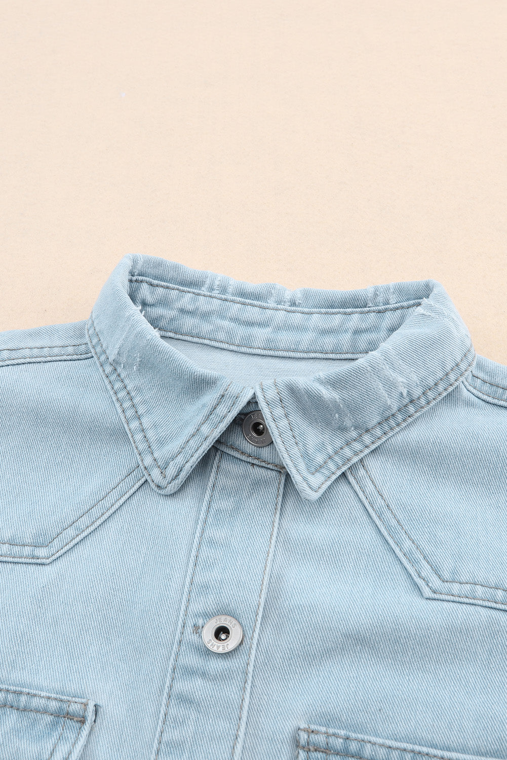 Sky Blue Flap Pocket Buttoned Raw Hem Denim Jacket-Outerwear-MomFashion