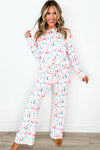 White Christmas Pattern Long Sleeve Top and Wide Leg Pants Set-Loungewear & Sleepwear/Loungewear-MomFashion