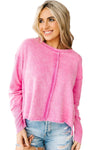 Rose Exposed Seamed High Low Raw Edge Sweatshirt-Tops-MomFashion