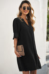 Black Ruffled Sleeve Shift Dress-Dresses-MomFashion