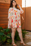 Multicolour Plus Size Mix Floral Puff Sleeve Ruffled Dress-Plus Size-MomFashion