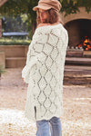 White Rhombus Hollowed Knit Open Front Cardigan-Tops-MomFashion