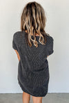 Gray Striped Ribbed Knit T-shirt Shift Dress-Dresses-MomFashion