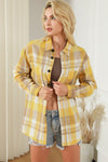 Yellow Plaid Button Up Patch Pocket Shirt-Tops-MomFashion