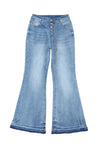 Sky Blue High Waist Buttoned Distressed Flared Jeans-Bottoms-MomFashion