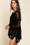 Black Fishnet Hollow-out Long Sleeve Beach Cover up-Swimwear-MomFashion