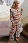 Multicolour Aztec Print Puff Sleeve Pullover and Pants Lounge Outfit-Loungewear-MomFashion