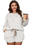 White Plus Size Plush Star Pattern Top and Shorts Set-Plus Size-MomFashion