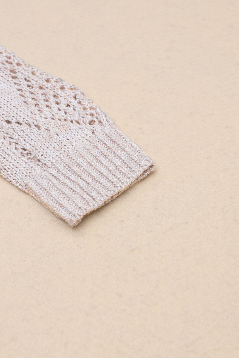 Khaki Hollow-out Openwork Knit Cardigan-Tops-MomFashion