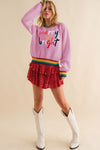 Bonbon Merry & Bright Colorful Stripes Trim Sweater-Tops-MomFashion