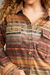 Brown Western Print Fleece Shacket-Outerwear-MomFashion