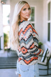 Multicolor Aztec Print V Neck Long Sleeve Top-Tops-MomFashion