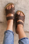 Brown Braided Detail Criss Cross Platform Slippers-Shoes & Bags-MomFashion