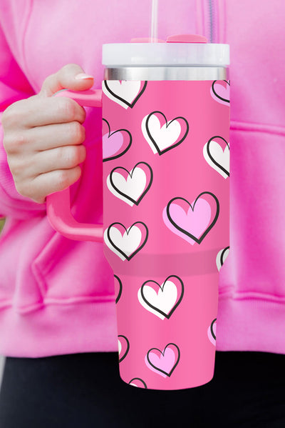 Rose Red Valentines Heart Printed Thermos Cup with Handle-Accessories-MomFashion