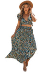 Multicolor Floral Ruffled Crop Top and Maxi Skirt Set-Dresses-MomFashion