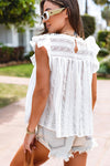 White Ruffled Lace Flowy Tank Top-Tops-MomFashion