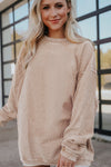 Apricot Ribbed Corded Oversized Sweatshirt-Tops-MomFashion