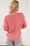 Striped Print Ribbed Trim Round Neck Sweater-Tops-MomFashion