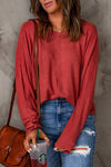 Red Solid Color Patchwork Long Sleeve Top-Tops-MomFashion