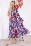 Multicolour Floral Print Square Neck Ruffled High Waist Dress-Dresses-MomFashion