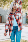 Red Turn down Neck Plaid Pocket Button Closure Coat-Outerwear-MomFashion