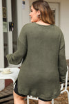 Moss Green Plus Size Textured Knit Long Sleeve Top-Plus Size-MomFashion