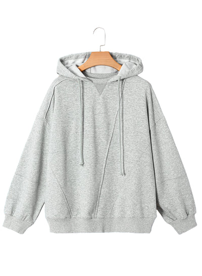 Gray Active Patchwork Detail Warm Winter Hoodie-Tops-MomFashion