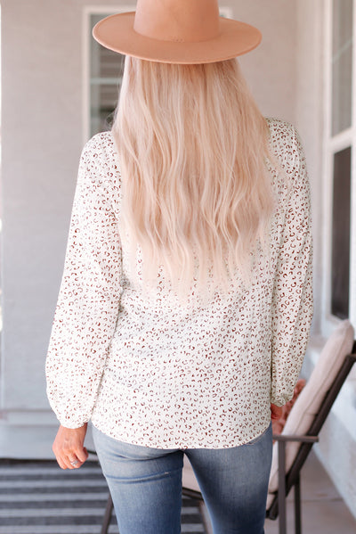 Leopard Crew Neck Long Sleeve Blouse-Tops-MomFashion