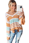 Multicolor Colorblock Stripe Long Sleeve Split Sweater-Tops-MomFashion