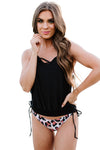 Leopard Tankini with Stripes Patchwork-Swimwear-MomFashion