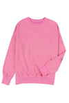 Pink Drop Shoulder Ribbed Trim Oversized Sweatshirt-Tops-MomFashion