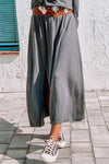 Gray Shirred Off Shoulder Maxi Dress with Split-Dresses-MomFashion