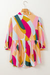 Multicolor Geometric Print Bracelet Sleeve Henley Blouse-Tops-MomFashion