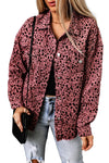 Pink Stars & Animal Spots Print Button Up Denim Shacket-Outerwear-MomFashion