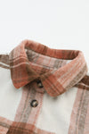 Brown Plaid Print Flap Pockets Long Shacket-Outerwear-MomFashion