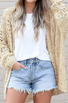 Apricot Casual Hollowed Knit Dolman Sleeve Cardigan-Tops-MomFashion