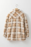 Khaki Sherpa Plaid Button Pocketed Jacket-Outerwear-MomFashion