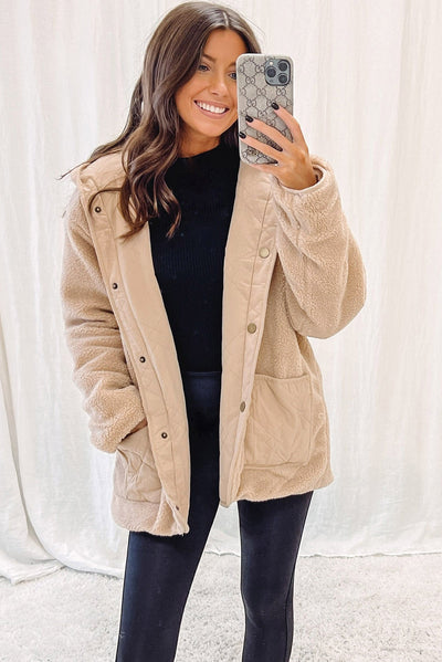 Khaki Double Wear Reversible Fleece Puffer Jacket-Outerwear-MomFashion