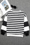 Black Stripe Drop Shoulder Striped Pullover Sweatshirt-Tops-MomFashion