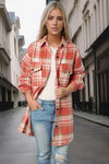 Plaid Flap Pocket Long Sleeve Shacket-Outerwear-MomFashion