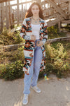 Multicolor Geometric Color Block Open Front Long Cardigan-Tops-MomFashion