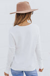 White Waffle Knit Henley Top-Tops-MomFashion