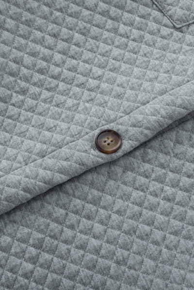 Gray Retro Quilted Flap Pocket Button Shacket-Outerwear-MomFashion