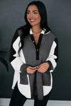 Black Color Block Exposed Seam Buttoned Neckline Hoodie-Tops-MomFashion