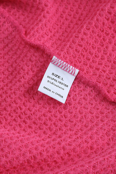 Pink Waffle Knit Button Up Casual Shirt-Tops-MomFashion