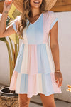 Multicolor Striped Color Block Tiered Mini Dress-Dresses-MomFashion