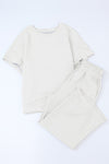 White Textured Loose Fit T Shirt and Drawstring Pants Set-Loungewear-MomFashion